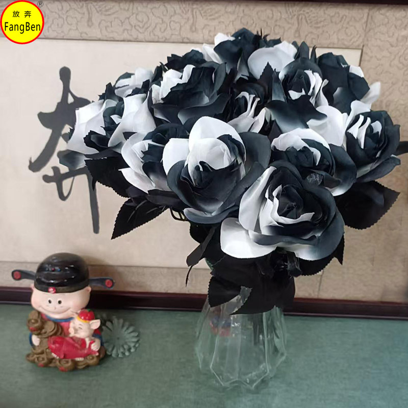 Black and white simulation rose decorative ornaments flower arrangement props fake flowers home display red lip simulation single flower