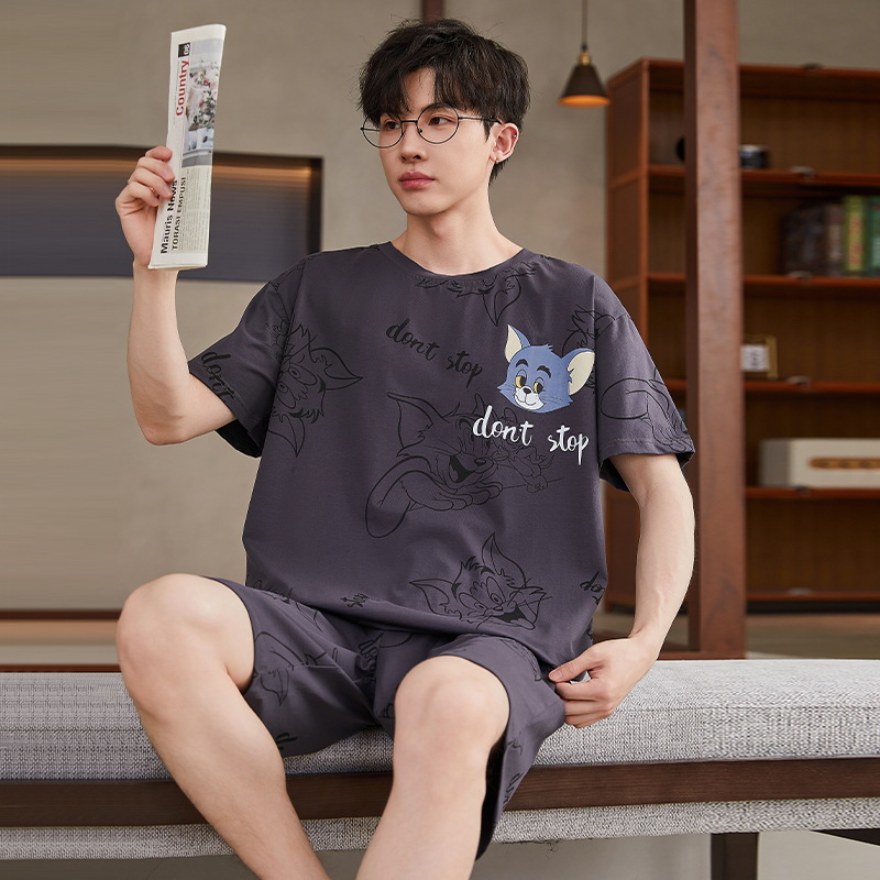 2024 nuevo pijama hombre manga corta cuello redondo dibujos animados sueltos chicos chicos adolescentes ropa de casa set hombre