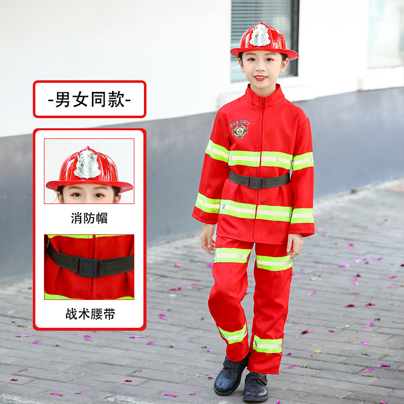 Disfraz de bombero para niños para el 1 de junio, traje de bombero para experiencia profesional, juego de rol en el jardín de infantes, disfraz de bombero para niños pequeños, medianos y mayores