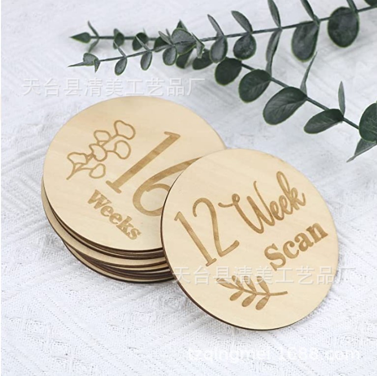 Marca de hito de viaje de embarazo de madera crecimiento semanal seguimiento de colisión disco de hito tarjeta de apoyo de doble cara