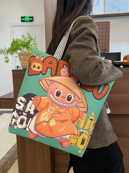 Canvas Bag Large Capacity Women's Bag Cartoon Tutoring Bag Shoulder Bag Handbag 2025 Cross-Border E-Commerce Hot Item Commuting Woven Bag
