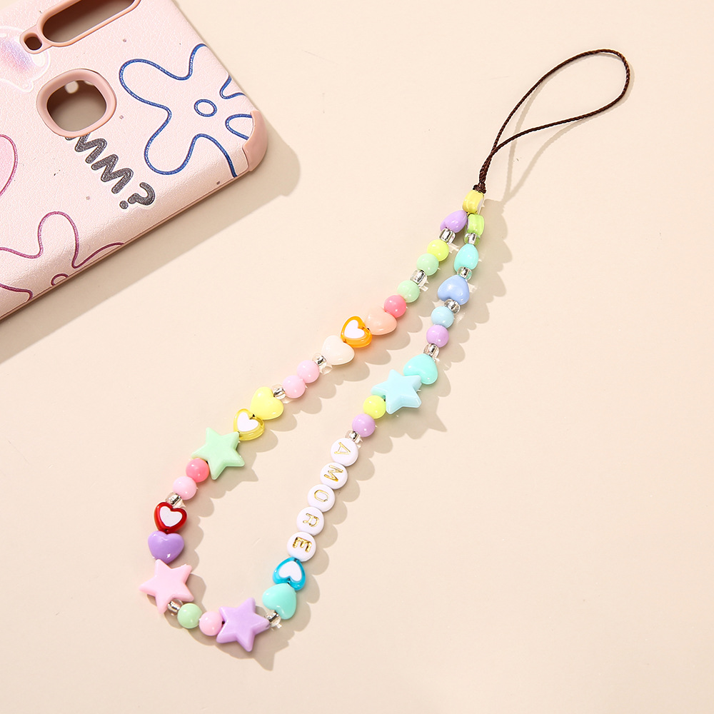 New Cartoon Candy Color Heart Letter Mobile Phone Chain Butterfly Star Pendant Anti-lost display picture 6