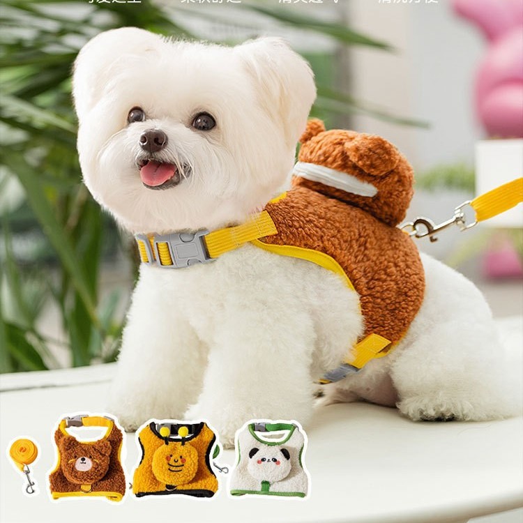 Otoño y invierno de dibujos animados animales de lana cuerdas de tracción para perros pequeños y gatos para salir confortables productos de tracción de mascotas