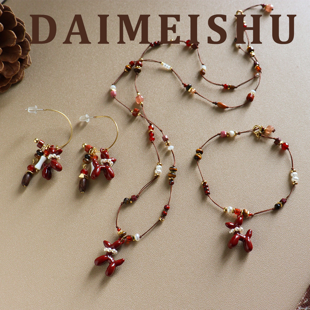 Original Exquisite Red Enamel Puppy Natural Stone Pearl Earrings, Light Luxury High-End Earrings for Women with a Unique Design