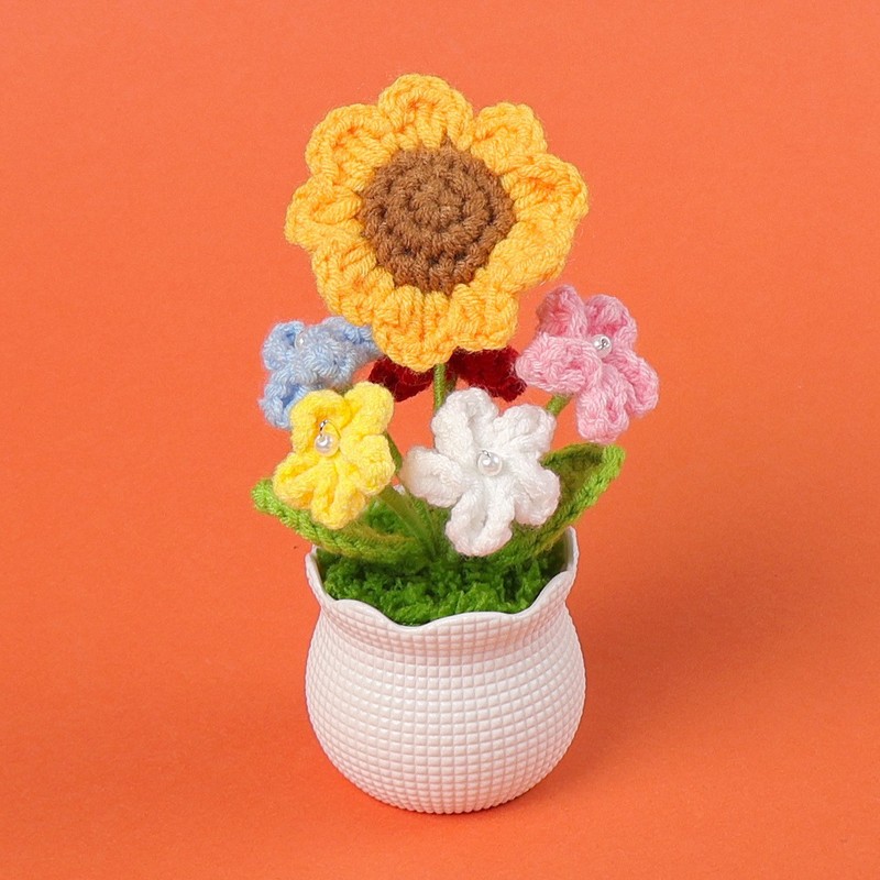 完成したウールひまわり鉢植えスズラン造花チューリップデスクトップ装飾品バレンタインデー教師クラスメートギフト|undefined