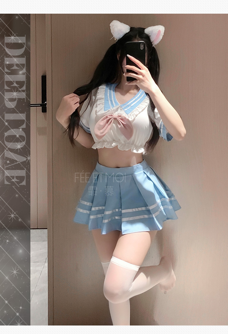Feimu Selects JK Uniform Costume Set with Pleated Skirt, Tie and Thong — detail image 19