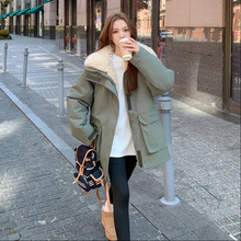 赵露思同款2025新款时尚棉服军绿色羊羔毛冲锋衣派克服棉衣外套女