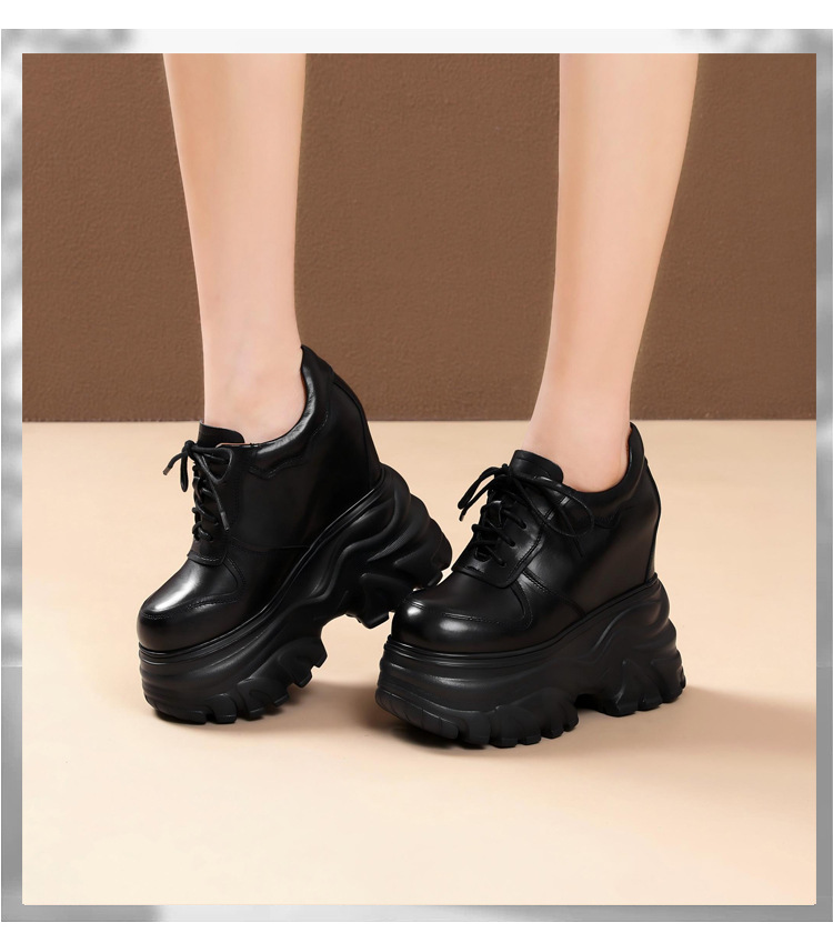 Giày thể thao nữ đế xuồng platform cao 14 cm, da thật, phong cách mới — màu nâu chi tiết 11