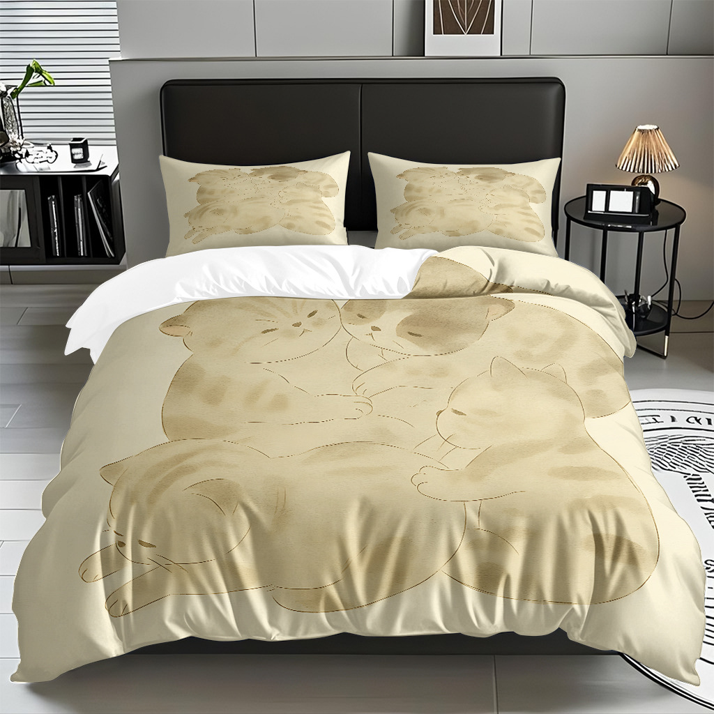 Transfronterizo textil doméstico molido caricatura gatito impresión digital suave permeable colcha colcha set fuente fábrica Temu / JIT