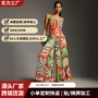 印花露背欧美彩色连衣裙