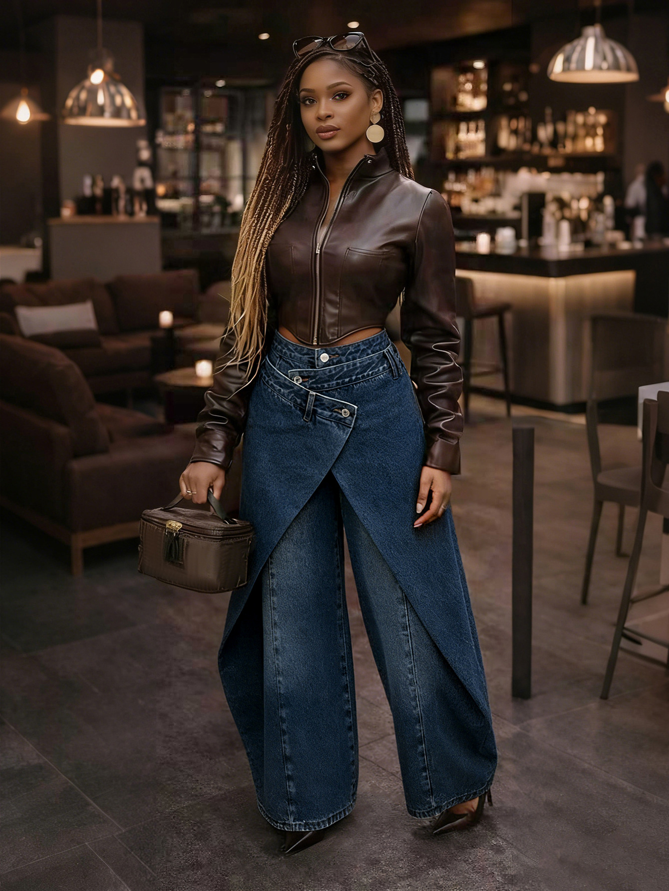 Women's Clothing Retro High-Waisted Wide Leg Pants Irregular Crossover Metal Buckle Slimming Flowing Trousers For Women Hot Girl Style_mkmklike.com