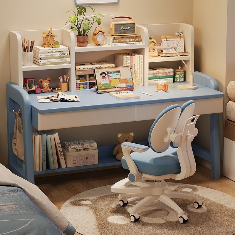 Children's Study Table and Chair Set, Primary School Student Writing Desk, Household Simple Academic Desk, Liftable Solid Wood Desk
