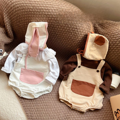 2024春季嬰幼兒哈衣套裝包屁衣韓版男女寶寶衣服兔子小熊哈衣爬服