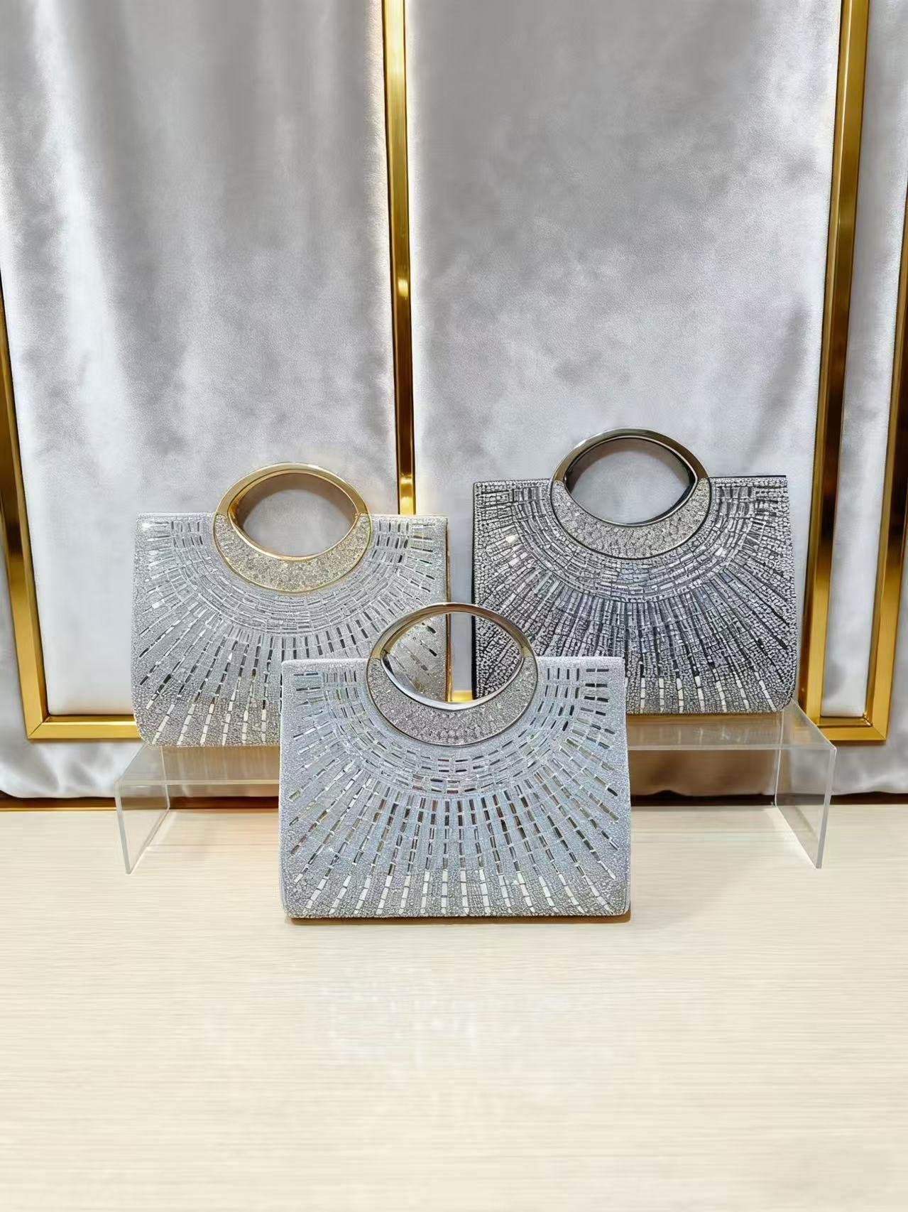 Bolsa de cena de lujo ligera transfronteriza de dama de alto nivel, anillo brillante con diamantes, bolsas de mano, bolsas de noche de boda de moda