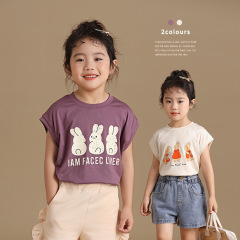 兒童無袖上衣女童薄款t恤夏裝2024新款敲涼爽萊賽爾彈力寬鬆衣服