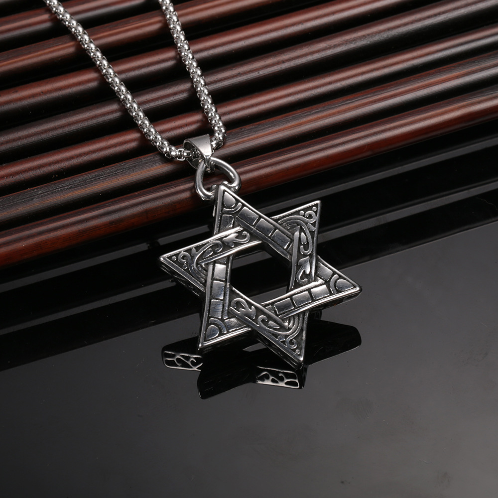 Hexagram Pendant Necklace For Men In Stainless Titanium Steel_voghion.com