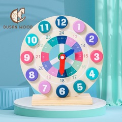 Wooden Number Clock Children's Alarm Clock Educational Preschool Learning Building Block Baby 3D Puzzle Shape Matching Toy