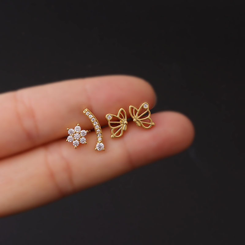 Boucles D'Oreilles Cartilage Mode Fleurs Papillon Acier Inoxydable 316 Le Cuivre Placage Incruster Zircon display picture 3