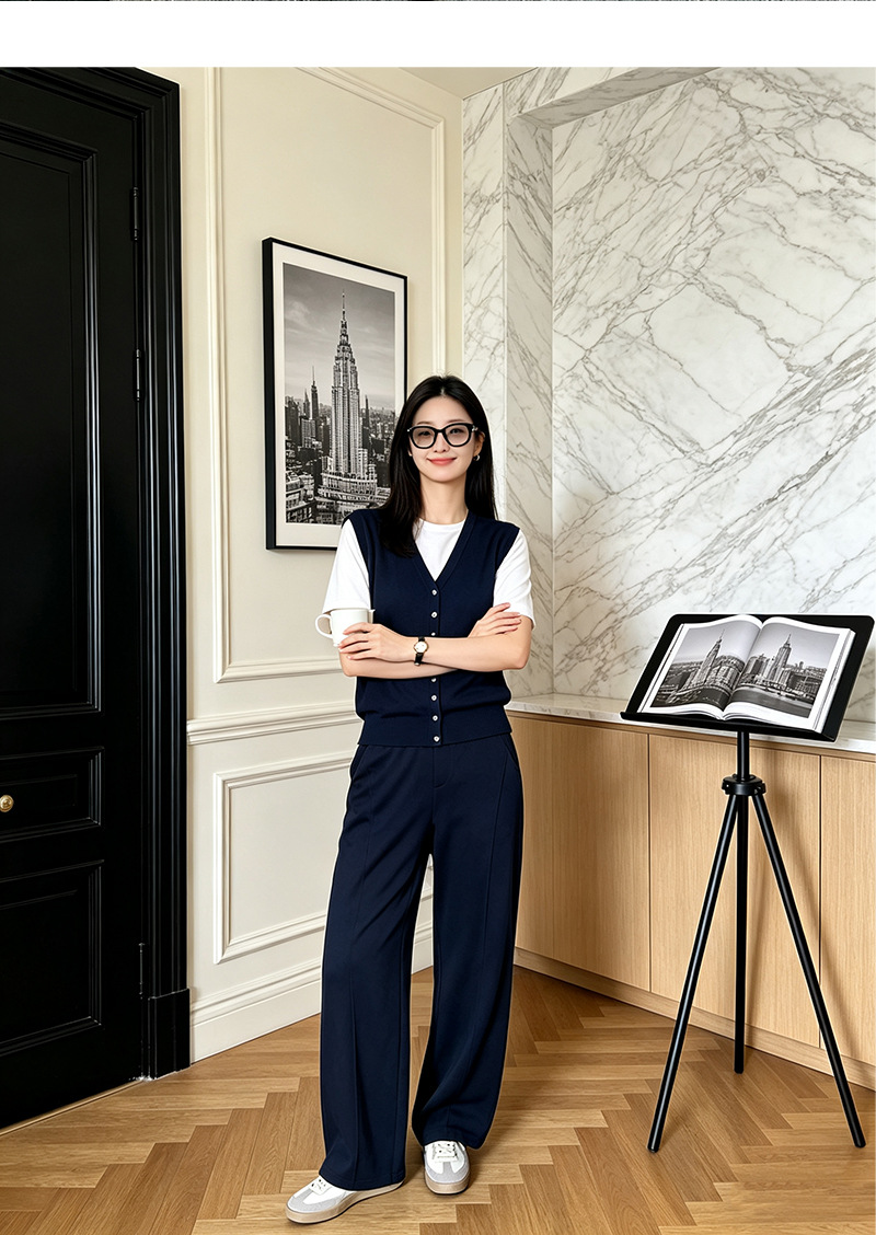 Quần culottes nữ ống rộng dáng lưỡi liềm cảm giác mát lạnh — Xanh navy