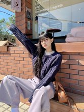 冬季chic韩系麻花长袖毛衣波点内搭长袖T恤女休闲九分裤子两件套