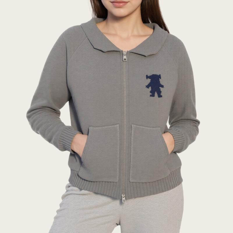 Slightly Chubby Mm2025 New Jacquard Sweater Knitwear Jacket Plus Casual Versatile Zipper Lapel Cardigan Top