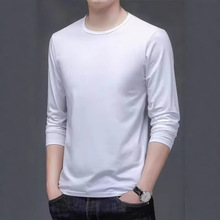 男士长袖打底衫纯白色秋冬新款休闲线衣内搭圆领打底长袖t恤批发