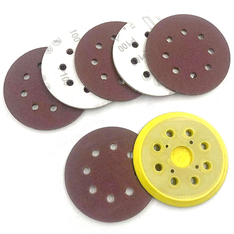 5寸8孔植绒砂纸 5寸6孔背绒拉绒砂纸片 40#-7000#自粘圆盘砂纸片