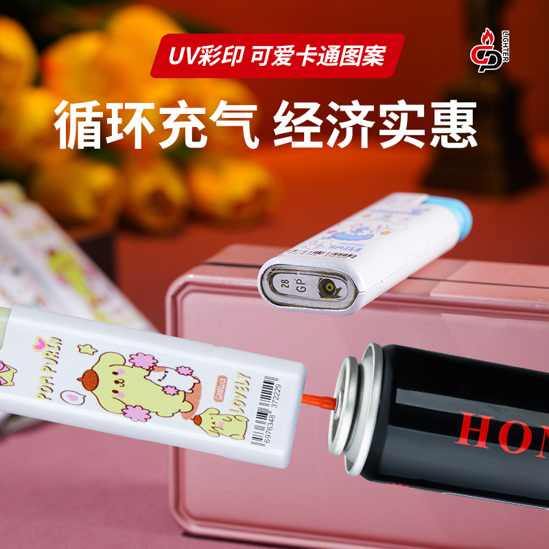 三丽鸥凯蒂猫卡通铁壳彩色珍珠白金属防风充气打火机定 制|undefined