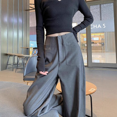 灰色高级感西装裤女秋冬高腰垂感阔腿裤休闲显瘦拖地裤窄版直筒裤