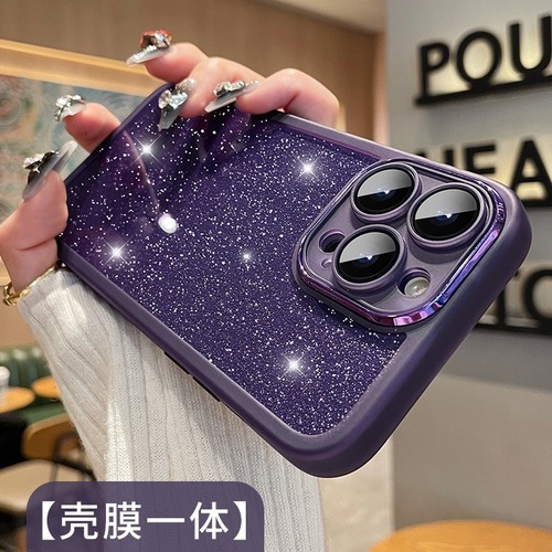 Suitable for Apple 15 transparent glitter mobile phone case, ultra-thin iPhone 14 promax protective case, soft 13 all-inclusive lens