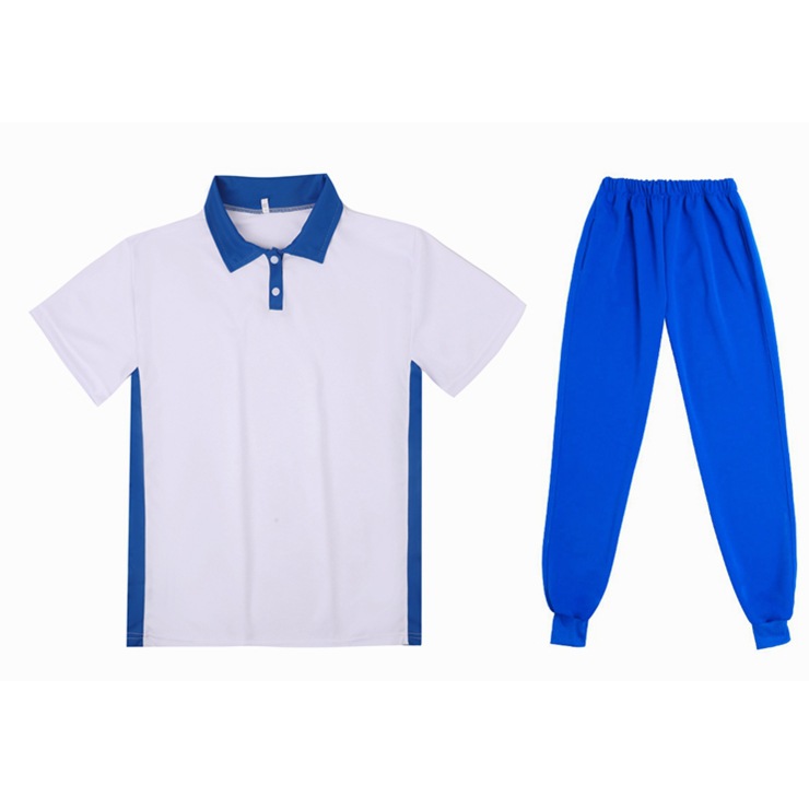 학교 교복은 초 · 중등 학생 봄 · 여름 남녀 대학 파란색과 흰색 티셔츠 반팔 바지 학생 교복 BI SONG ZHIHE 세트