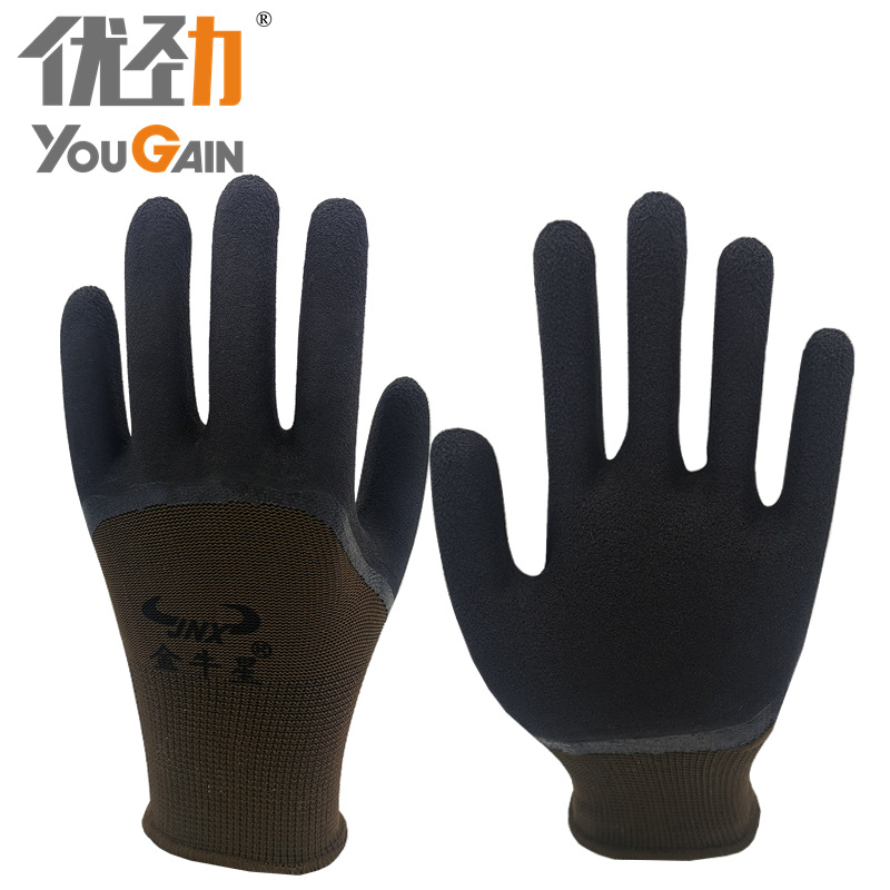 批发干活手套乳胶发泡3/4浸胶劳保手套防滑耐磨干活工业防护手套