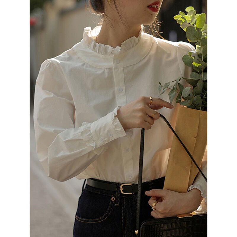 French-Style White Lace Collar Women's Shirt 2025 New Popular Inner Shirt Long-Sleeve Top with Unique Design