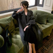 灰色2025新款宽松双面加厚慵懒风羊毛外套羊驼绒大衣女中长款大码