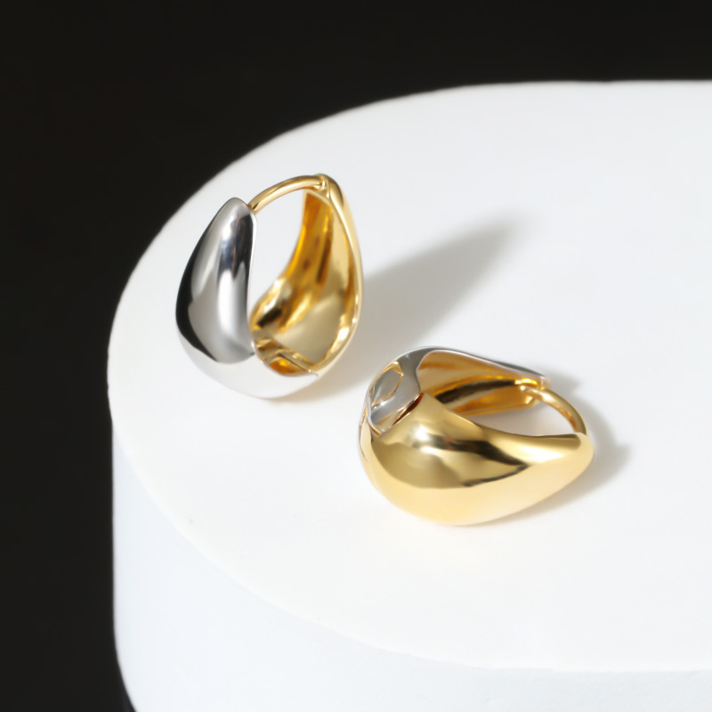 Ear buckle 925 sterling silver French retro two-color antique women's earrings simple fashion ins style high-end jewelry