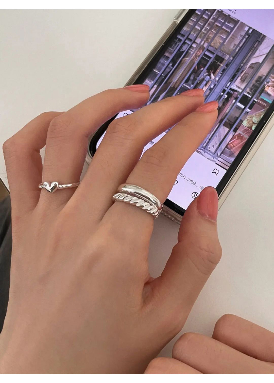 Bague cœur en argent sterling double couche design coréen_voghion.com