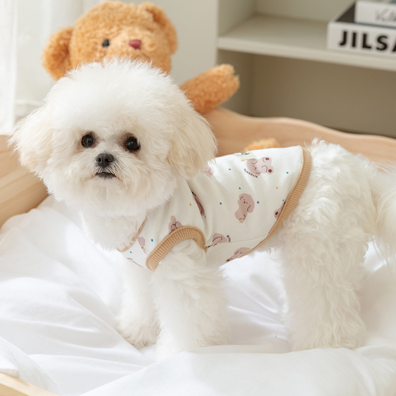(2개) 봄과 가을 얇은 통기성 개 귀여운 폴카 도트 가정 옷 고양이 네 다리 에어컨 조끼 애완견 옷
