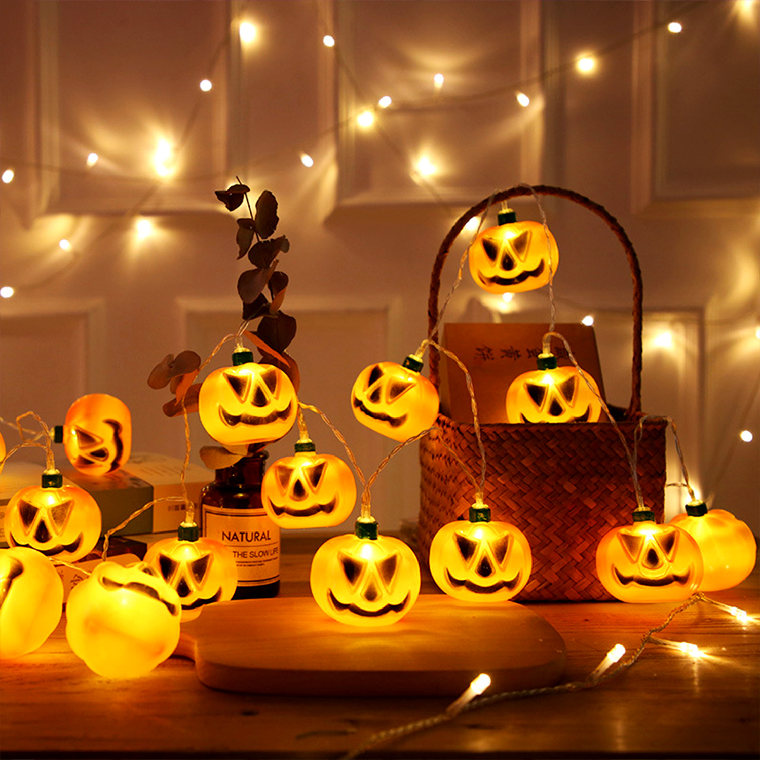 Guirnaldas de luces LED transfronterizas, guirnaldas de luces LED para Halloween, decoración exterior, luces LED de calabazas, luces decorativas para arreglos de escenas de Amazon.