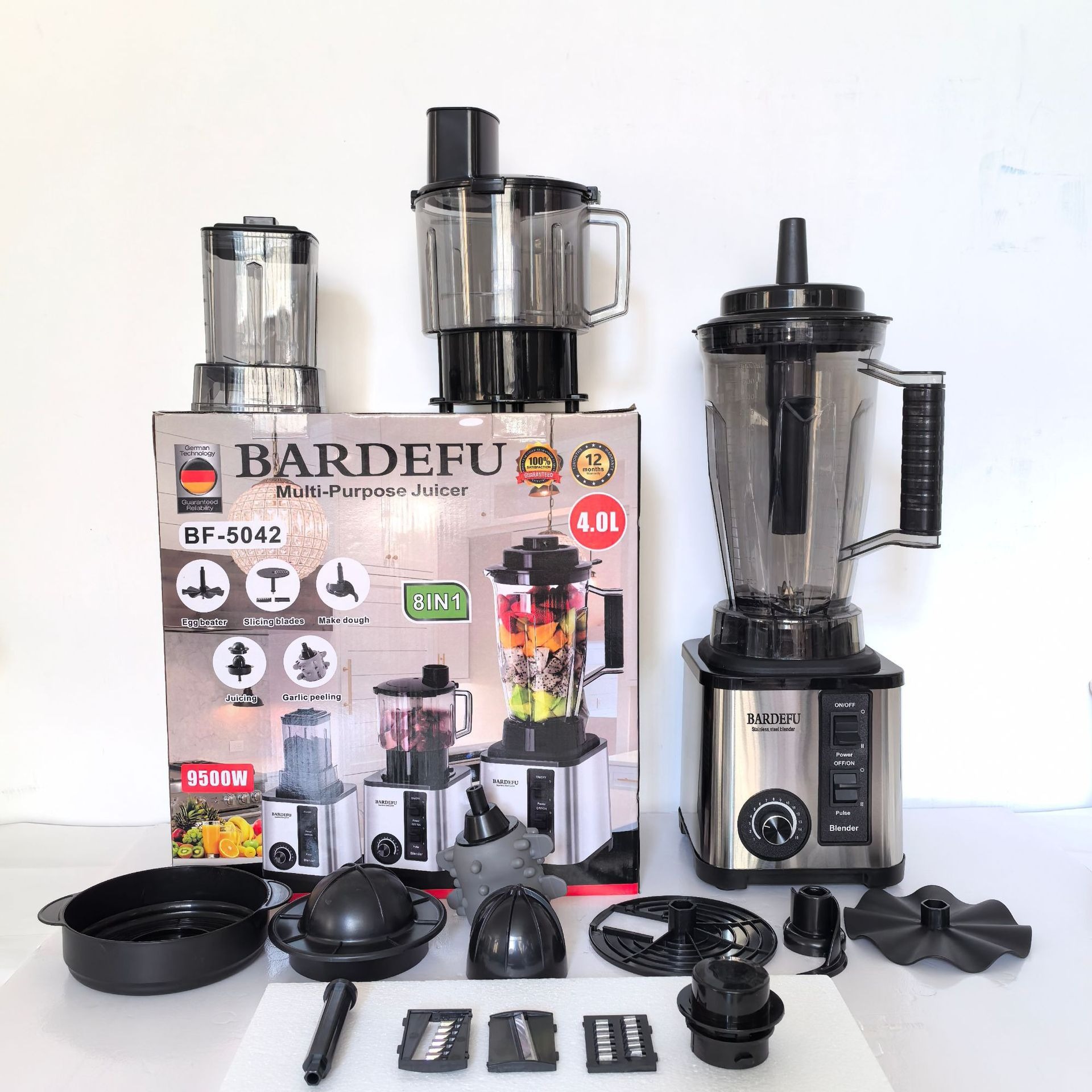 8in1 Edelstahl-Standmixer multifunktional, großes Fassungsvermögen