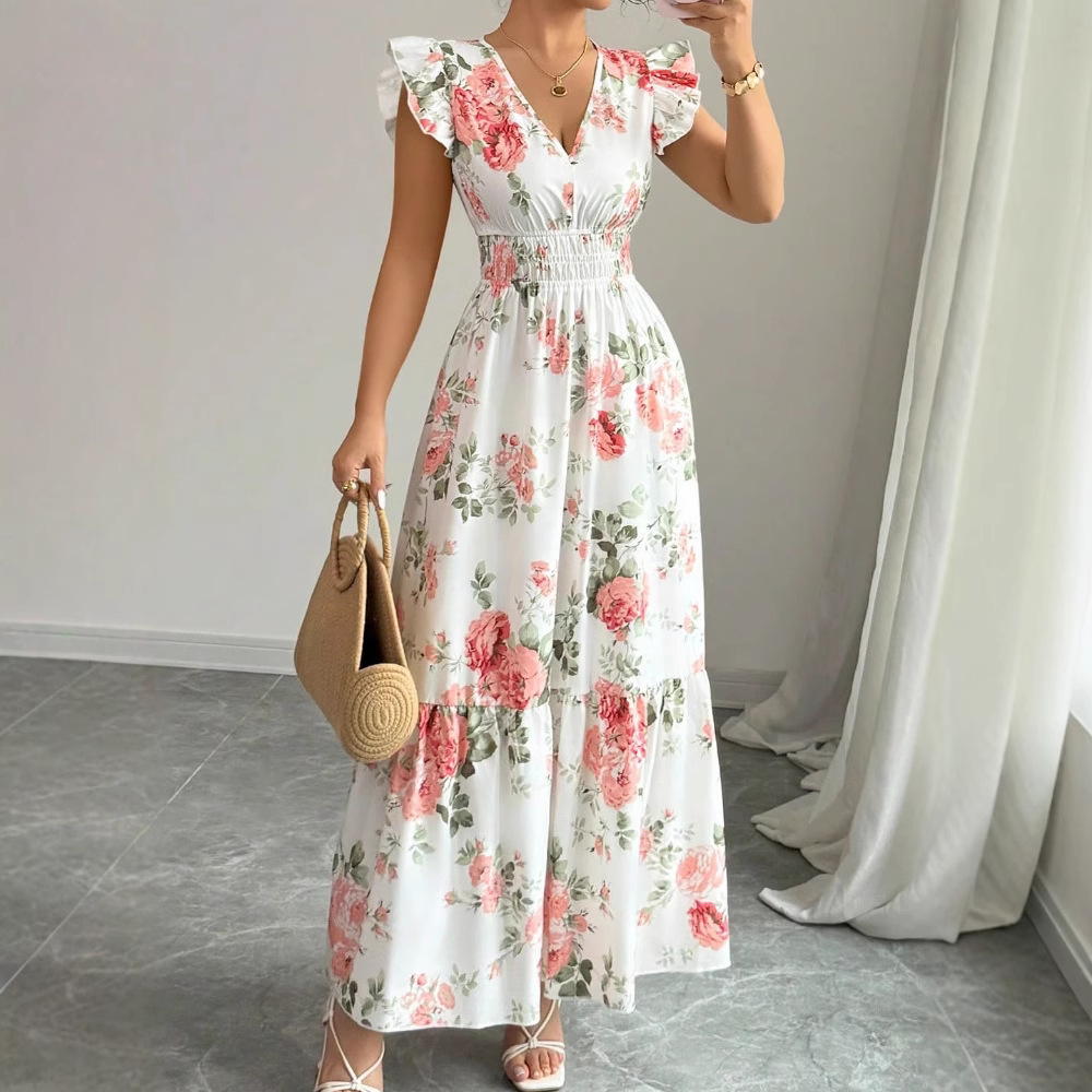Women's Clothing Elegant Ladies Floral Print Hem Long Clothing_ecoleips.com