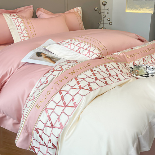 A class 160 cotton long fiber pure cotton four-piece set plain embroidered quilt cover bed sheet bed sheet bedding all cotton 