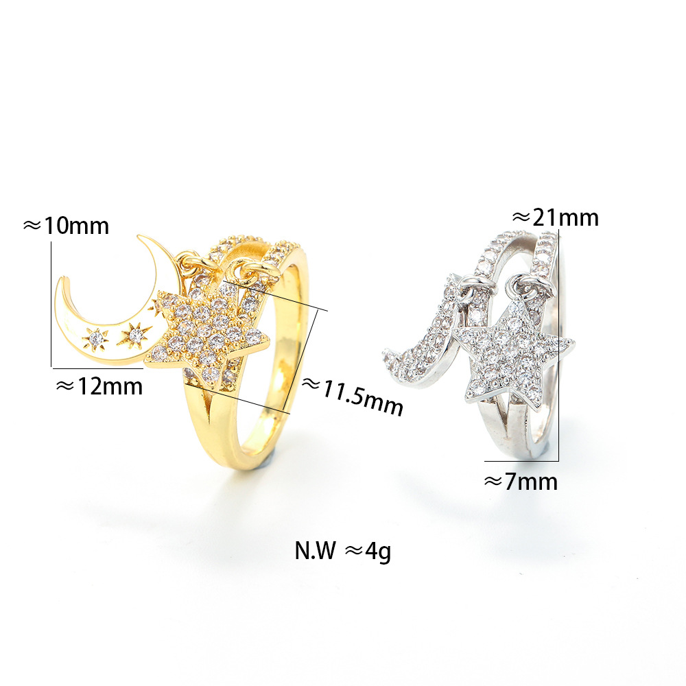 Unisex Gender Plating Design New Fashion Copper Star Moon Ring