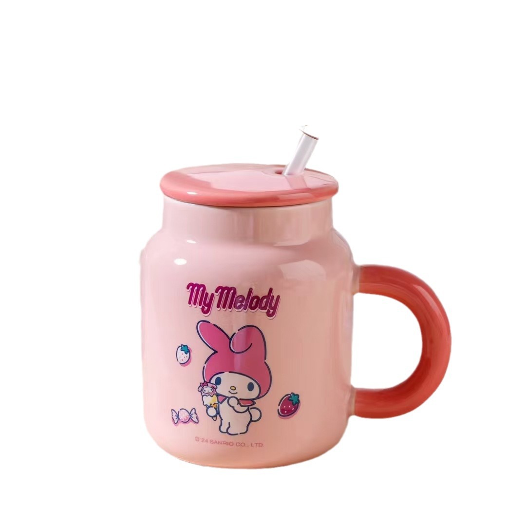 Auténtica licencia Sanrio tazas de cerámica de alto valor, tazas de agua de paja, tazas de café de muñecas de dibujos animados.