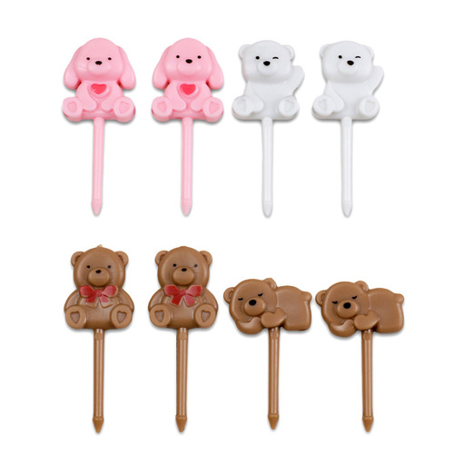 日本儿童创意水果叉可爱粉色爱心小熊宝宝吃水果小叉子动物水果签