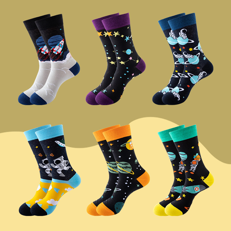 Astronaut Men's Trendy Stockings European and American Street Couples High-top Trendy Fun Internet Celebrity Harajuku Mid-length Stockings Women's Ins Trendy
