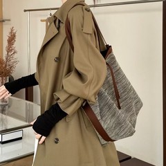 秋季新款慵懒极简风网眼织布大容量购物袋手提斜挎水桶包托特包
