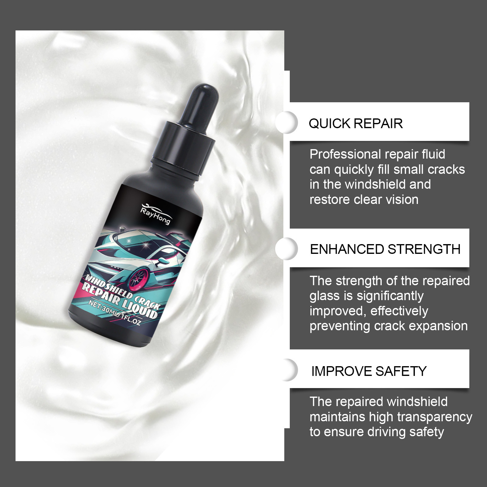 Rayhong Car Windshield Repair Liquid Set for Cracks in Front Windshield