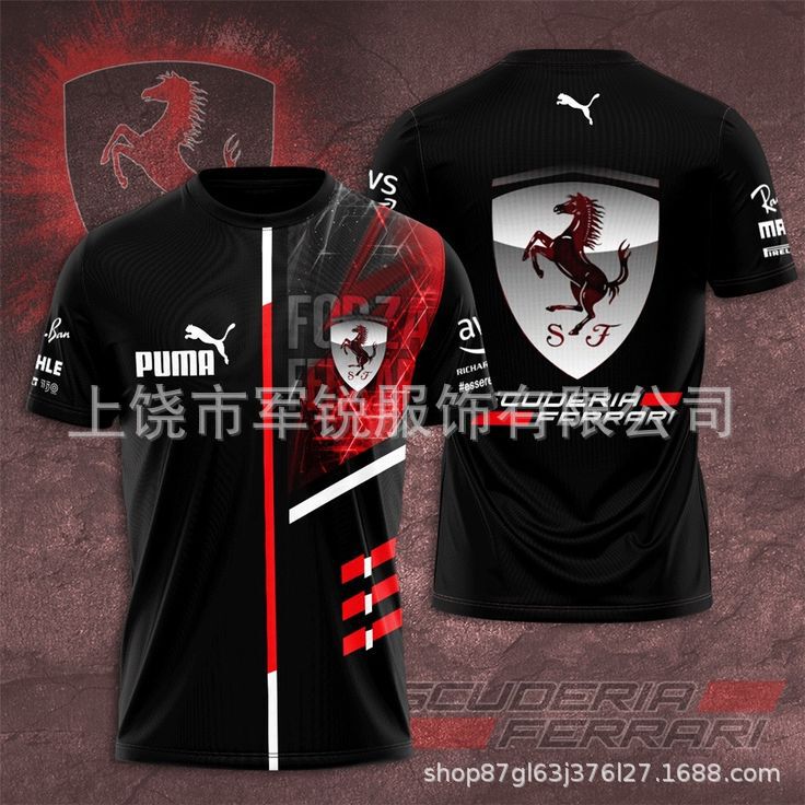 2026 New Ferrari F1 Racing Team 3D Digital Printed Men's Short-Sleeved T-Shirt Sports Quick-Drying Round Neck Trendy