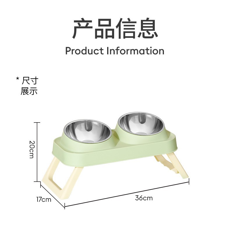 Personalizada mascota de acero inoxidable doble cuenco gato cuello de protección de doble cuenco anti-derrapante anti-derramamiento cuenco de mascota gato cuenco de perro