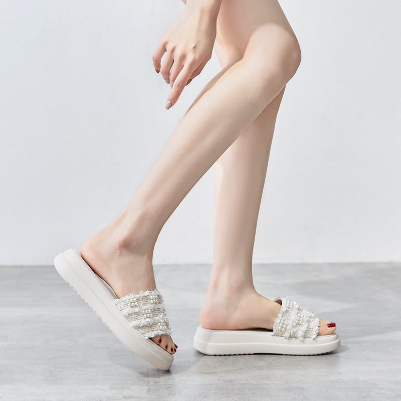 Dép sandal nữ đế bệt phong cách tiên nữ đính ngọc trai — M359 đen